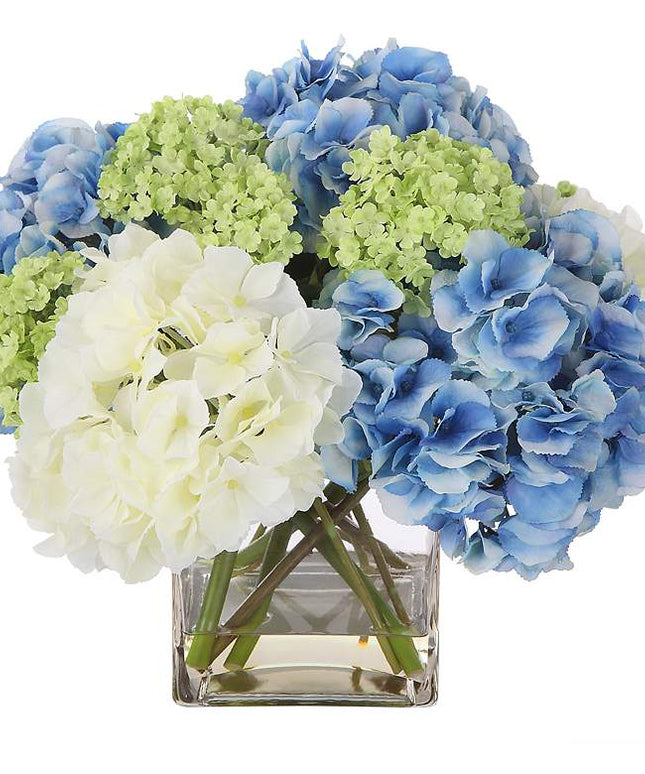 Province White Blue Hydrangea 17" Wide Faux Flowers in Vase
