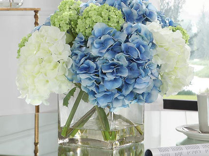 Province White Blue Hydrangea 17" Wide Faux Flowers in Vase