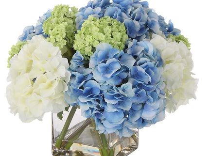 Province White Blue Hydrangea 17" Wide Faux Flowers in Vase