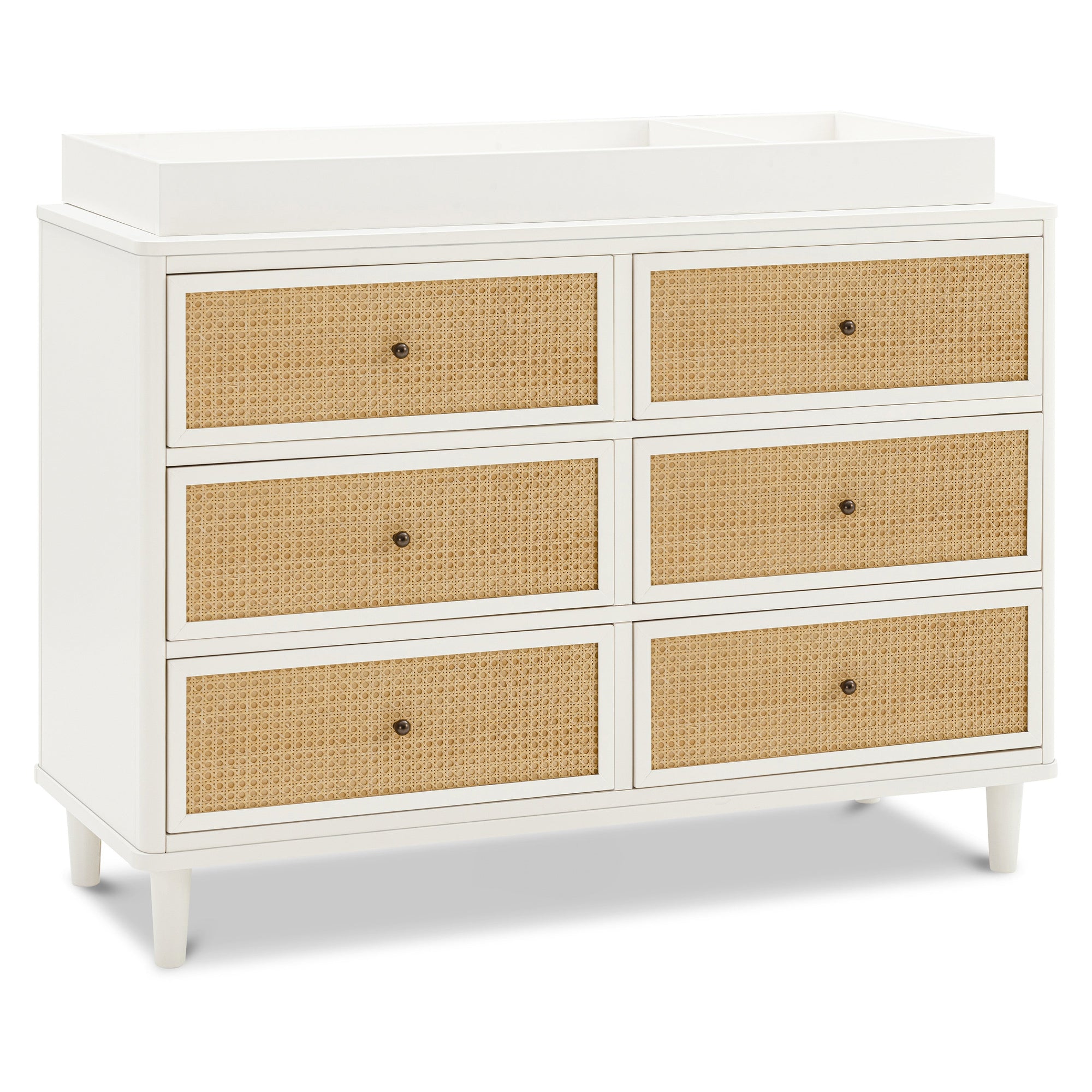 M23716RWHC,Namesake,Marin with Cane 6 Drawer Assembled Dresser in Warm White and Honey Cane