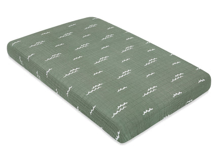 T27136,Babyletto,Ocean Waves Muslin Mini Crib Sheet in GOTS Certified Organic Cotton