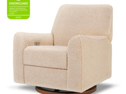 M24087CSGDB,Nursery Works,Sunday Power Recliner and Swivel Glider in Chai Shearling w/ Dark Wood Base