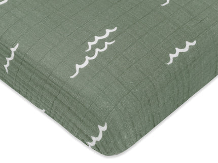 T27136,Babyletto,Ocean Waves Muslin Mini Crib Sheet in GOTS Certified Organic Cotton