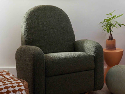 M23188OBLB,Babyletto,Nami Glider Recliner w/ Electronic Control and USB in Olive Boucle w/Light Wood Base