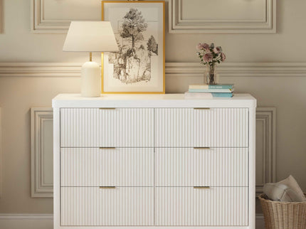 M26716RW,Namesake,Brimsley Tambour 6-Drawer Assembled Dresser in Warm White