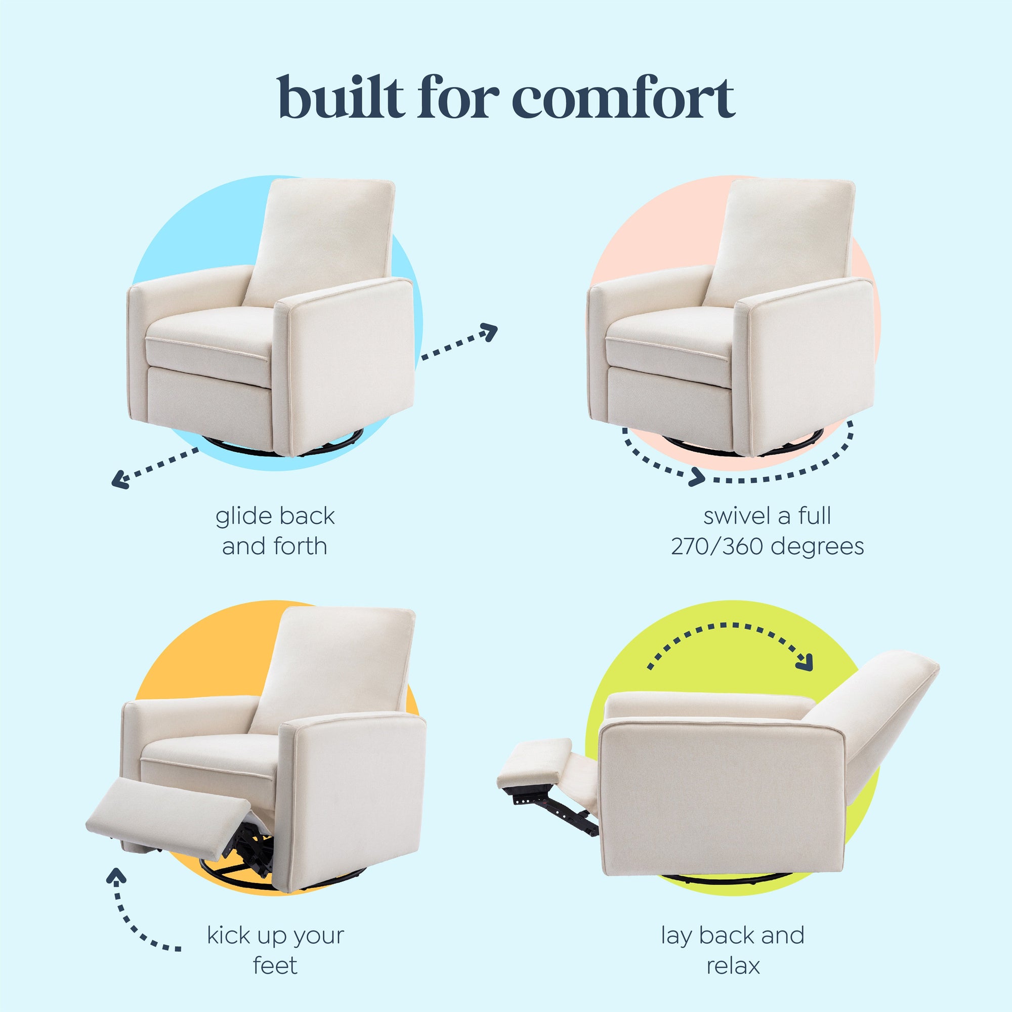 M19387PCMEW,DaVinci,Penny Swivel Recliner in Performance Cream Eco-Weave