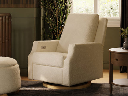 M22286WBLB,Namesake,Crewe Electronic Swivel Glider Recliner in Ivory Boucle w/Light Wood Base