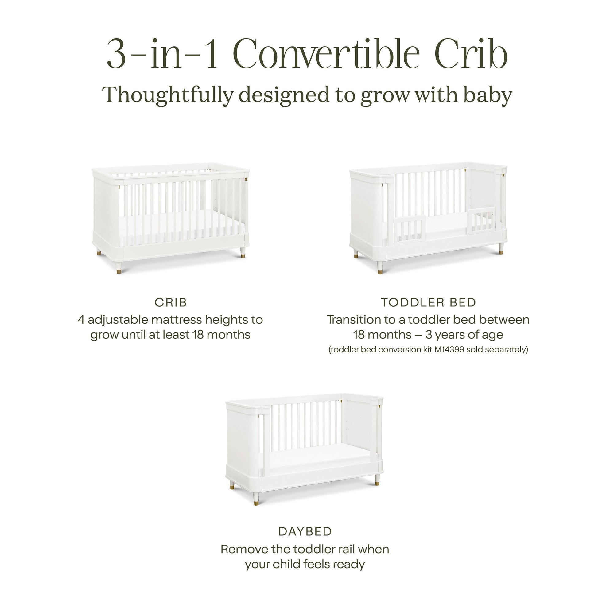 B14301RW,Namesake,Tanner 3-in-1 Convertible Crib in Warm White
