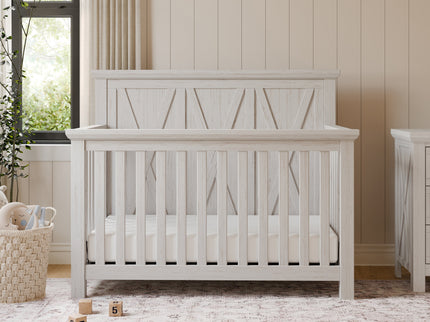 B14501WDF,Monogram by Namesake,Emory Farmhouse 4-in-1 Convertible Crib in White Driftwood