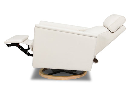 B17186PCMEWLB,Monogram by Namesake,Willa Plus Power Glider Recliner w/ Power Headrest in Performance Cream Eco-Weave w/Light Wood base