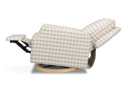 M22287TGHLB,Namesake,Crewe Recliner and Swivel Glider in Tan Gingham with Light Wood Base