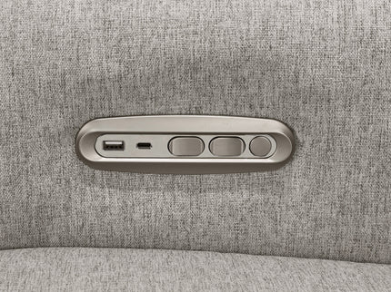 B17186PGEWLB,Monogram by Namesake,Willa Plus Power Glider Recliner w/ Power Headrest in Performance Grey Eco-Weave w/Light Wood Base