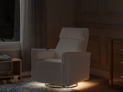 B17183YC,Monogram by Namesake,Willa Deluxe Power Glider Recliner w/Heat&Massage in Ivory Corduroy