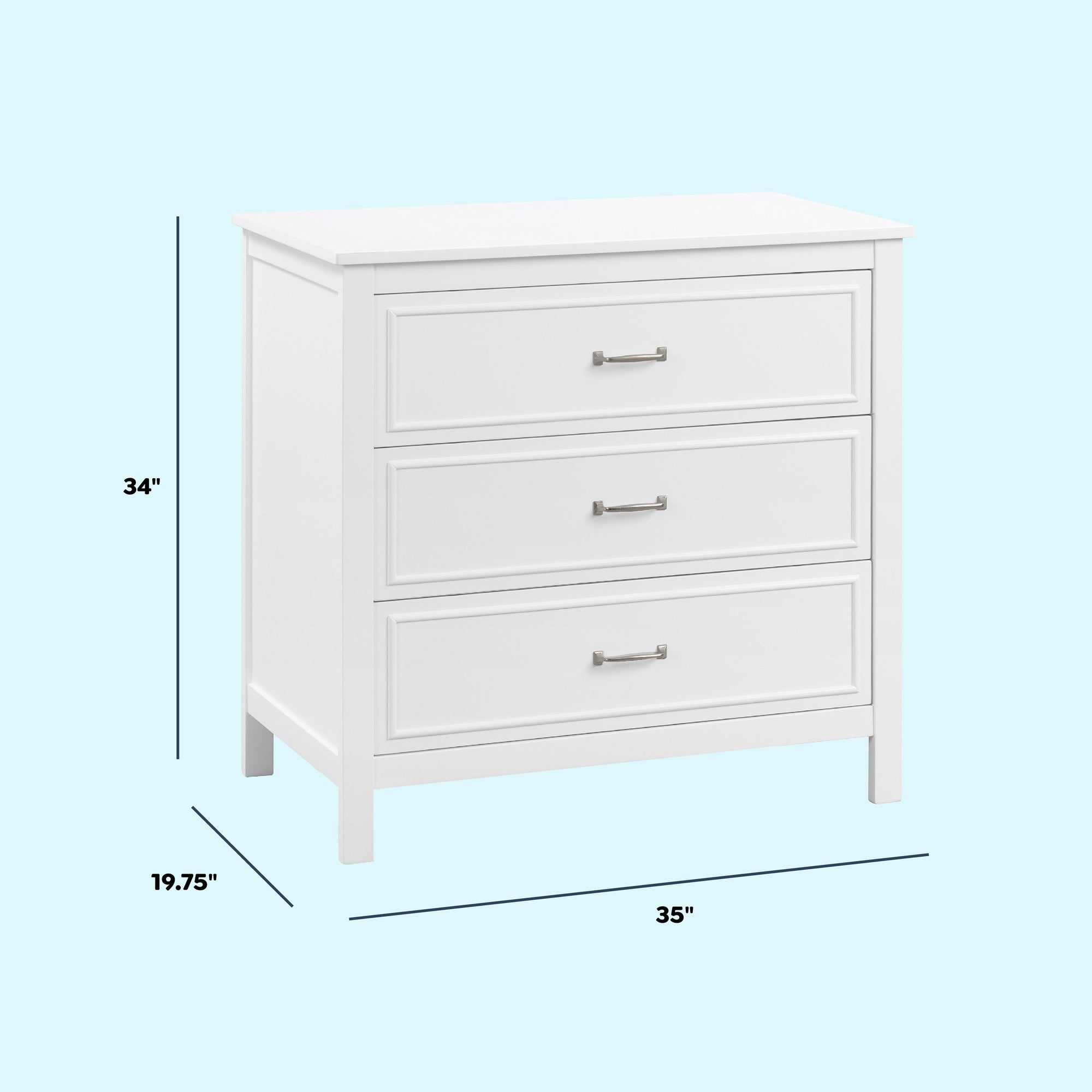 M12823W,DaVinci,Charlie 3-Drawer Dresser in White