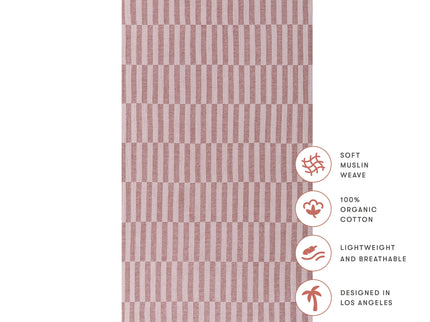 T30435,Babyletto,Maroon Stripe Muslin Crib Sheet in GOTS Certified Organic Cotton