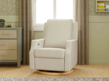 M22286FCSLB,Namesake,Crewe Electronic Swivel Glider Recliner in Fog Chatham Stripe Performance Eco-Weave w/LB