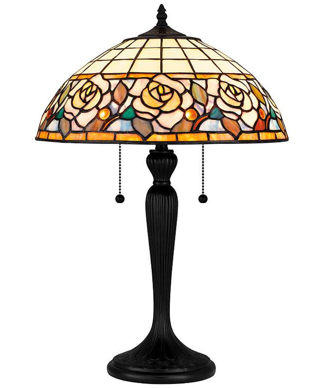 Quoizel Betty 24" High 2-Light Matte Black Floral Art Glass Table Lamp