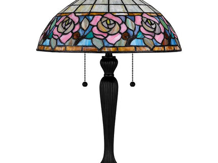 Quoizel Betty 24" High 2-Light Matte Black Floral Art Glass Table Lamp