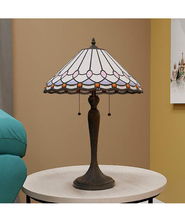 Quoizel Inez 24" High Matte Black Tiffany-Style Glass Table Lamp