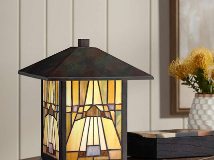 Quoizel Inglenook 10 3/4" High Bronze Tiffany-Style Accent Lamp