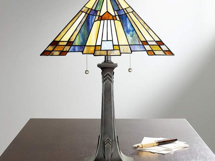 Quoizel Inglenook 25" Glass Arts and Crafts Tiffany-Style Table Lamp