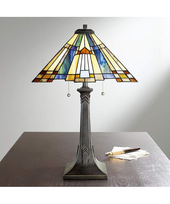 Quoizel Inglenook 25" Glass Arts and Crafts Tiffany-Style Table Lamp