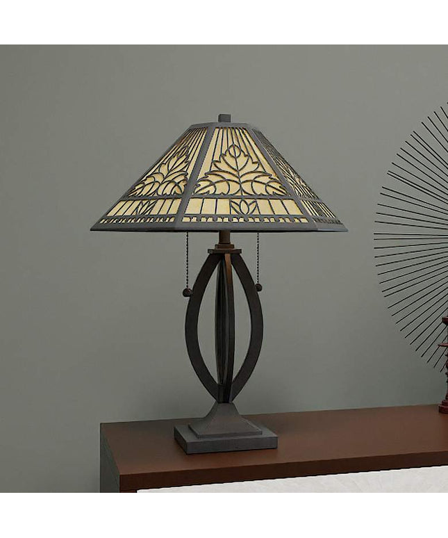 Quoizel James Matte Black and Tiffany Glass Accent Table Lamp