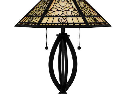 Quoizel James Matte Black and Tiffany Glass Accent Table Lamp