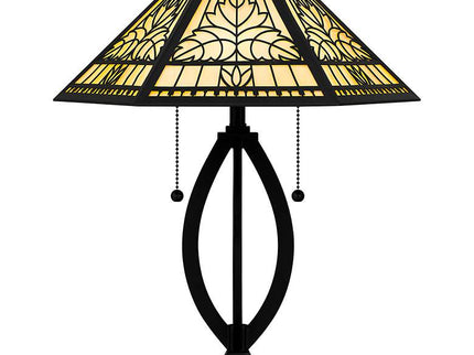 Quoizel James Matte Black and Tiffany Glass Accent Table Lamp