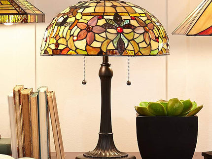 Quoizel Kami Floral 23" Vintage Bronze Tiffany-Style Glass Table Lamp