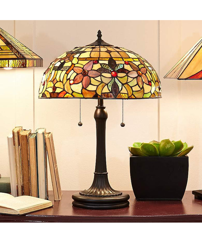 Quoizel Kami Floral 23" Vintage Bronze Tiffany-Style Glass Table Lamp