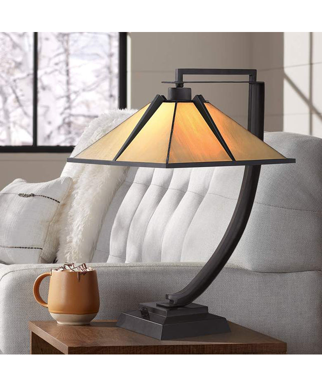 Quoizel Pomeroy 21" Vintage Bronze Tiffany Style Accent Table Lamp