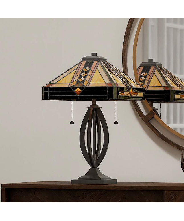 Quoizel Yellowstone 22 3/4" Matte Black Tiffany-Style Accent Lamp
