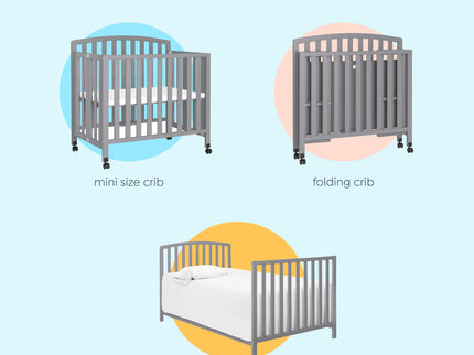 M18198G,DaVinci,Dylan Folding Portable 3-in-1 MiniCrib and TwinBed in Grey