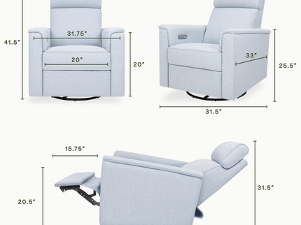 M17186PCET,Namesake,Willa Plus Power Glider Recliner w/ Power Headrest in Performance Blue Chambray Eco-Twill