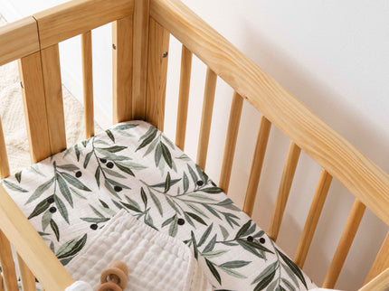 T28234,Babyletto,Olive Branches Muslin All-Stages Bassinet Sheet in GOTS Certified Organic Cotton