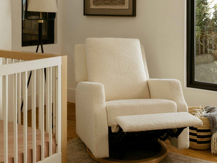 M22287WBLB,Namesake,Crewe Recliner and Swivel Glider in Ivory Boucle w/Light Wood Base