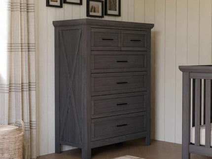 B14525WC,Monogram by Namesake,Emory Farmhouse 6-Drawer Chest in Weathered Charcoal