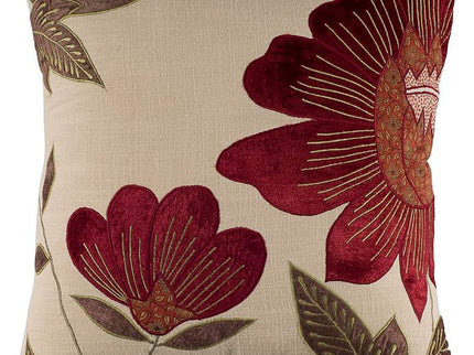 Red and Beige Floral 18" x 18" Throw Pillow