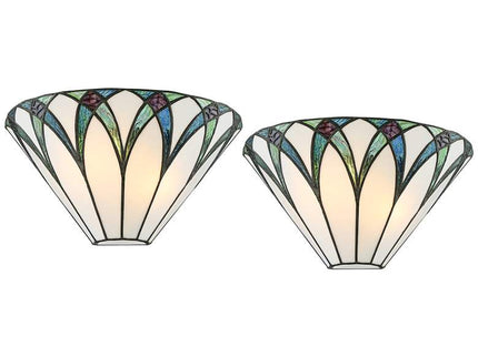 Regency Hill Filton 6" Blue Petals Tiffany-Style Wall Sconces Set of 2