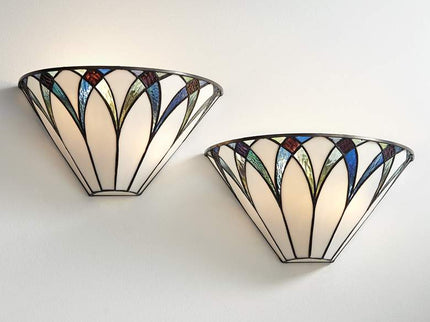 Regency Hill Filton 6" Blue Petals Tiffany-Style Wall Sconces Set of 2