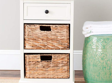 Reynolds 16" Wide Distressed Creme 1-Drawer Wood Side Table