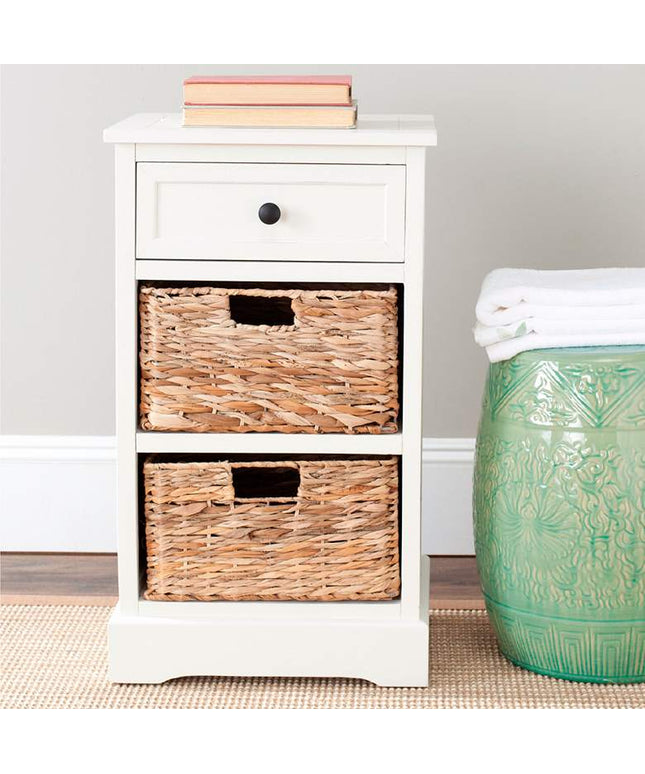 Reynolds 16" Wide Distressed Creme 1-Drawer Wood Side Table