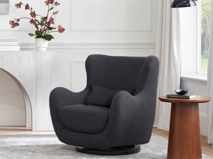 M24187BKBBB,Nursery Works,Solstice Swivel Glider in Black Boucle w/Black Wood Base