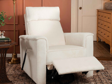 B17183YC,Monogram by Namesake,Willa Deluxe Power Glider Recliner w/Heat&Massage in Ivory Corduroy