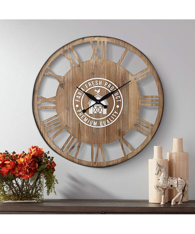 River Parks Farm Fresh 31 1/2" Round Roman Numeral Wood Wall Clock