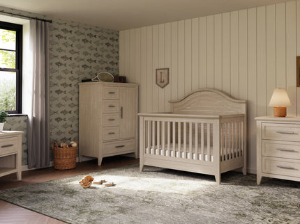 M34401SDB,Monogram by Namesake,Beckett Rustic 4-in-1 Convertible Curve Top Crib in Sandbar