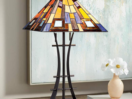 Robert Louis Tiffany 27" Jewel Tone Art Glass Tiffany-Style Table Lamp