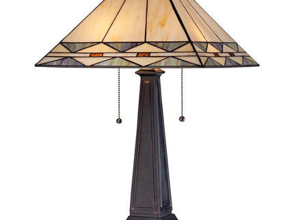 Robert Louis Tiffany Mission Square Art Glass and Bronze Lamp with Dimmer