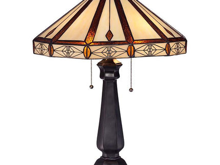 Robert Louis Tiffany Octagon 25" Bronze Mission Art Glass Table Lamp